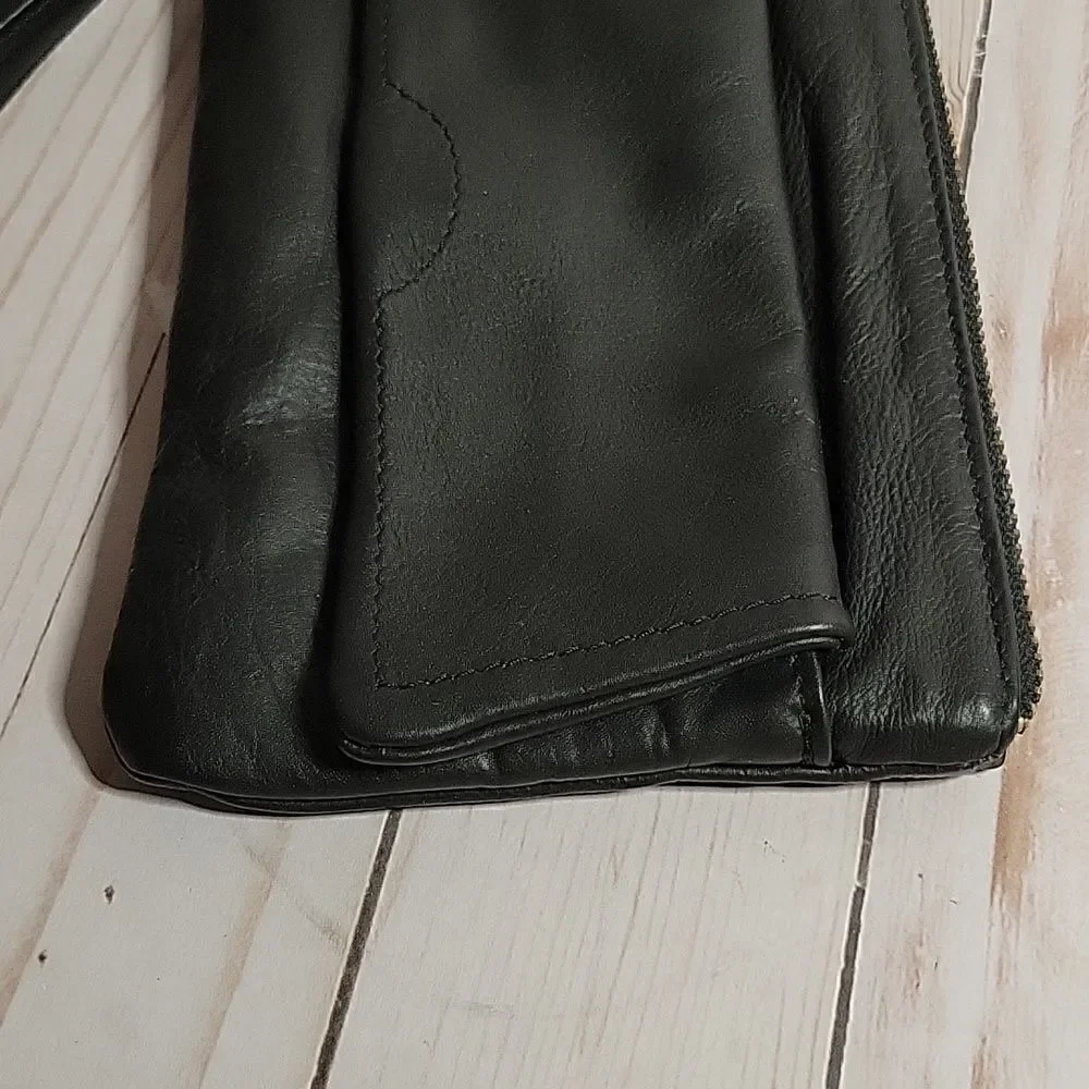 DAY & MOOD PINE CLUTCH BLACK DISTRESSED LEATHER CLUTCH WRISTLET BAG